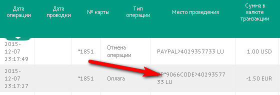 Выписка из банка paypal