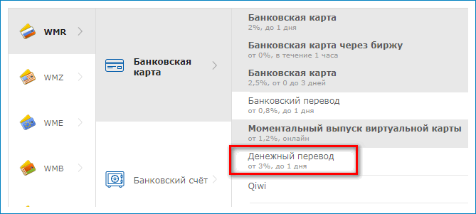 Вывод денежным переводом WebMoney