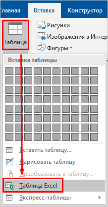 Добавление таблицы Excel в Word