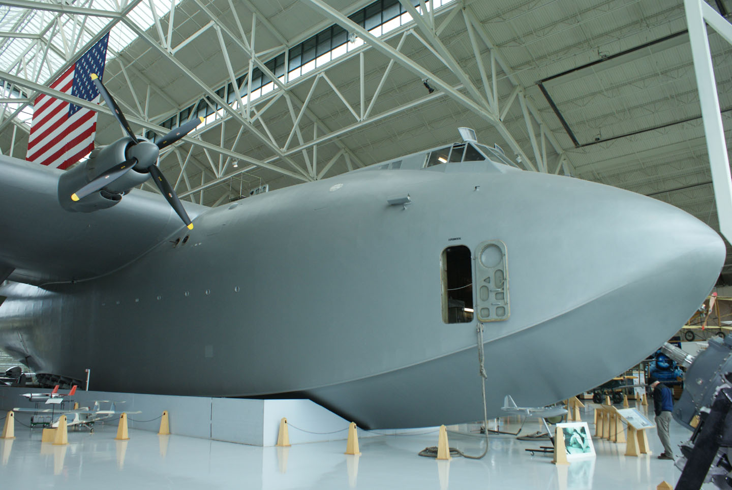 The Spruce Goose is slowly backed into the dome next to the Queen Mary.<br /><br />Port of Long Beach