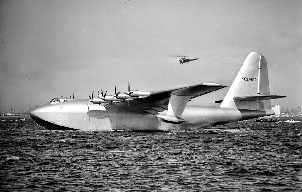 The Spruce Goose is slowly backed into the dome next to the Queen Mary.<br /><br />Port of Long Beach