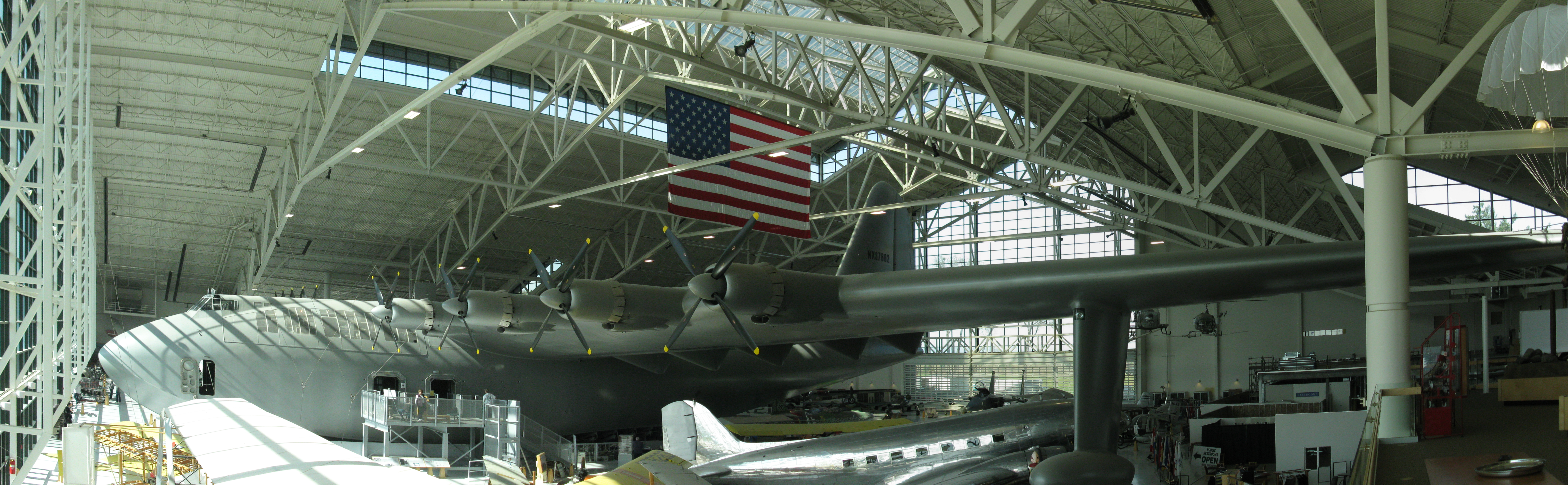 The Spruce Goose is slowly backed into the dome next to the Queen Mary.<br /><br />Port of Long Beach