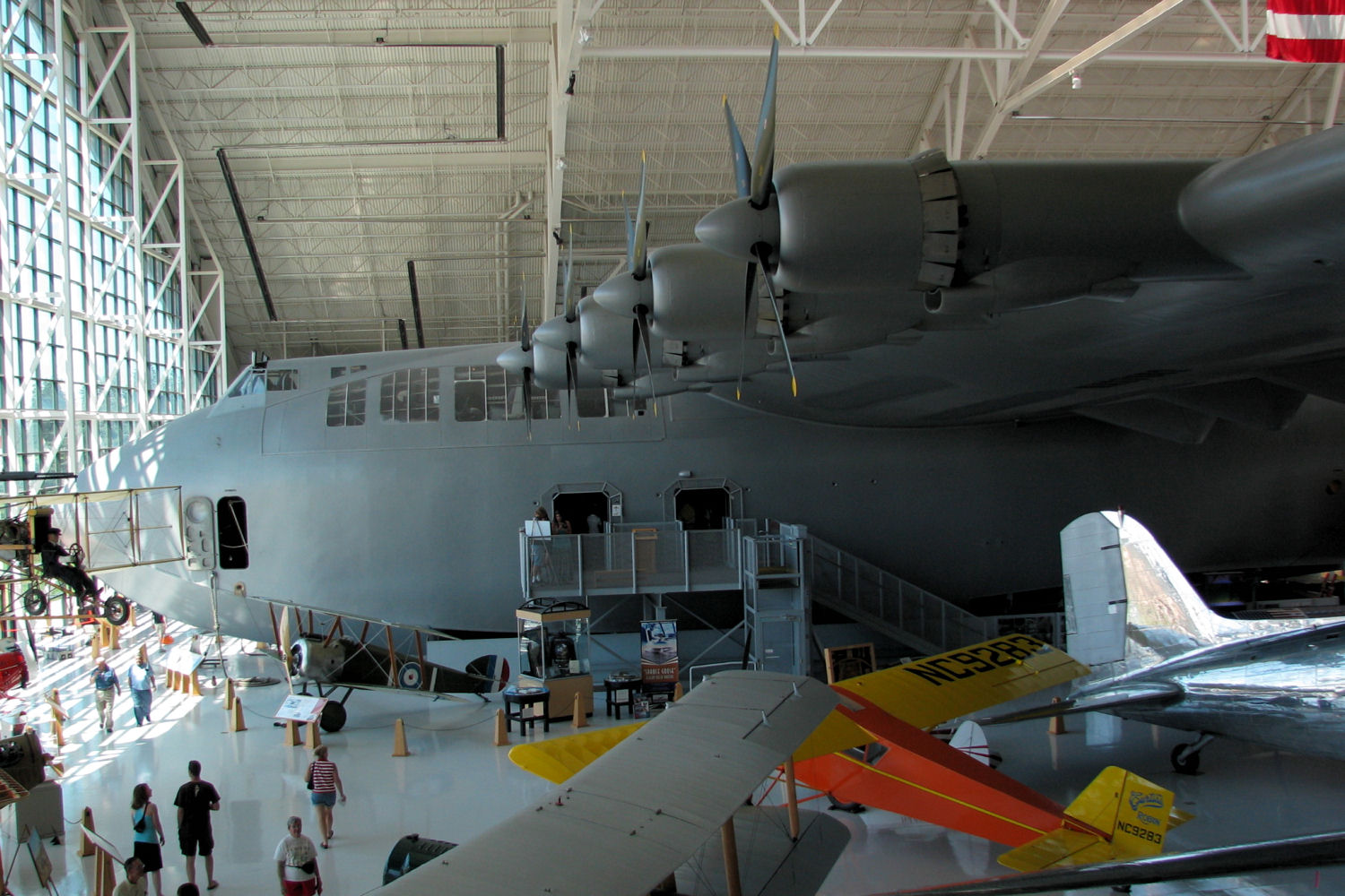 The Spruce Goose is slowly backed into the dome next to the Queen Mary.<br /><br />Port of Long Beach