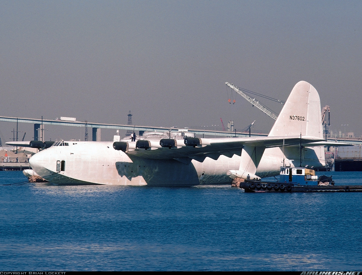 The Spruce Goose is slowly backed into the dome next to the Queen Mary.<br /><br />Port of Long Beach