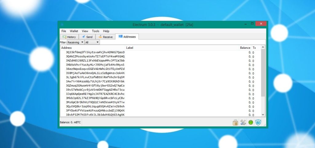 Адреса кошельков BTC в программе Electrum