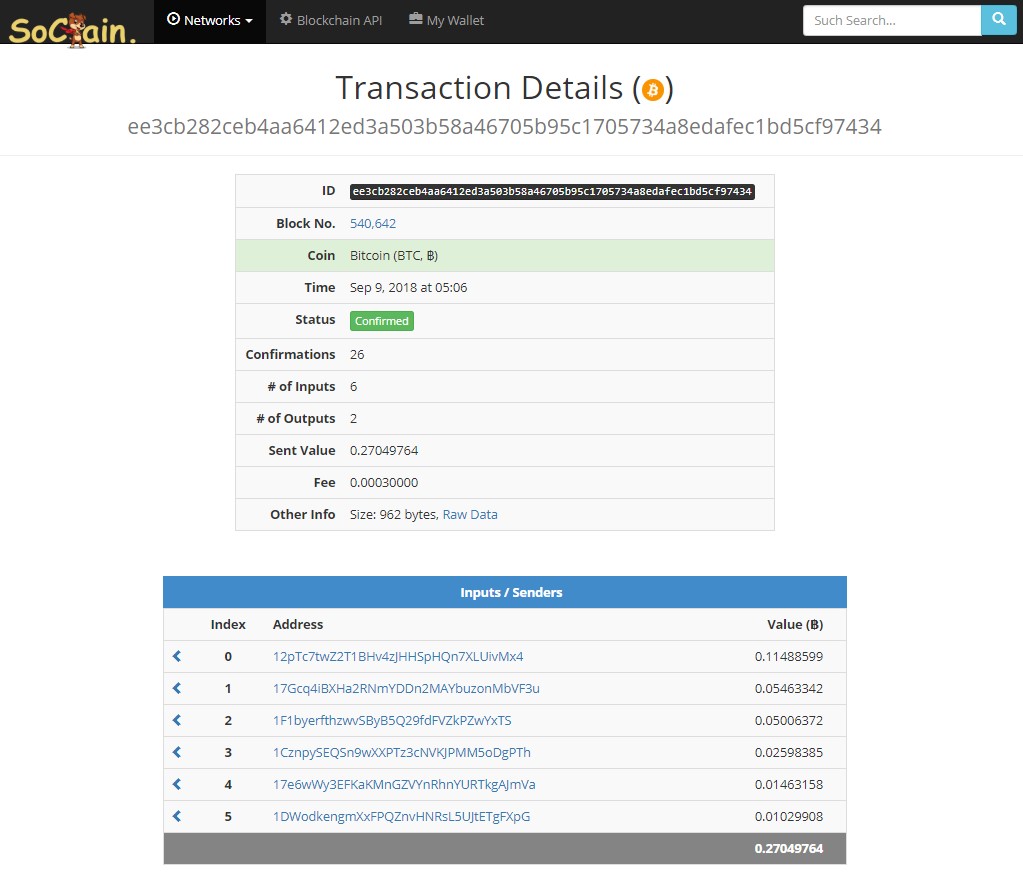 инфа о транзакции в chain