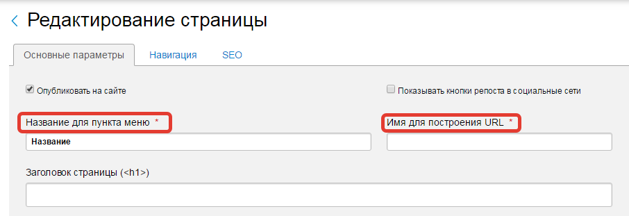 Поля, обязательные к заполнению