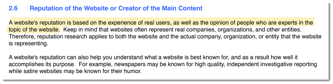 «Репутация веб-сайта основывается на опыте реальных пользователей, а также мнении людей, которые являются экспертами в теме»