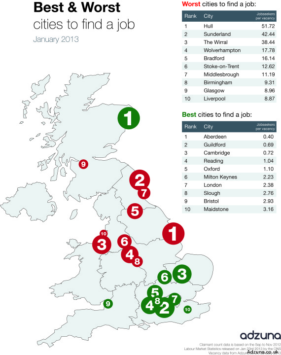 Лучшие и худшие города для поиска работы